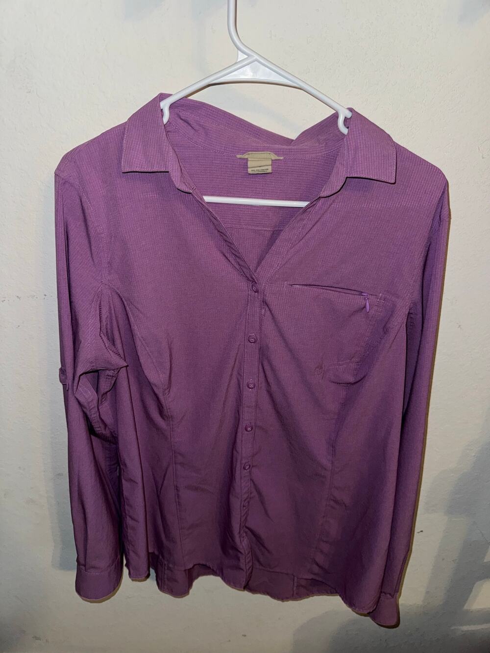 Duluth Trading Purple Long Sleeve Button Front Blouse Shirt Size Large
